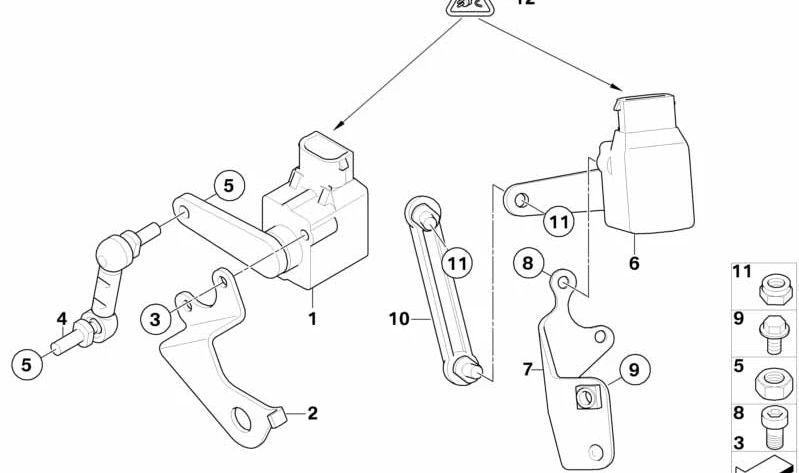 Soporte sensor de nivelación delantero OEM 37143412102 para BMW E83. Original BMW.
