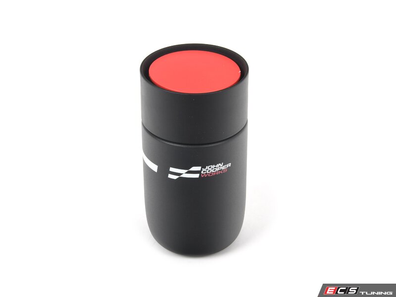Tazza da viaggio MINI JCW nera/rossa (300 ml) con coperchio press-to-drink OEM 80285B54F35. MINI originale.