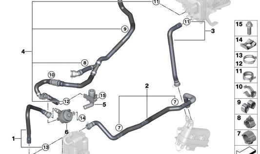 Tubo de refrigerante retorno OEM 64217944058 para BMW X3 G08E, G08F. Repuesto original BMW.