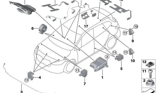 Sensor de aceleración OEM 65779496816 para BMW F70, F44, G61, U11, U12, U10, G29, U25. Original BMW.