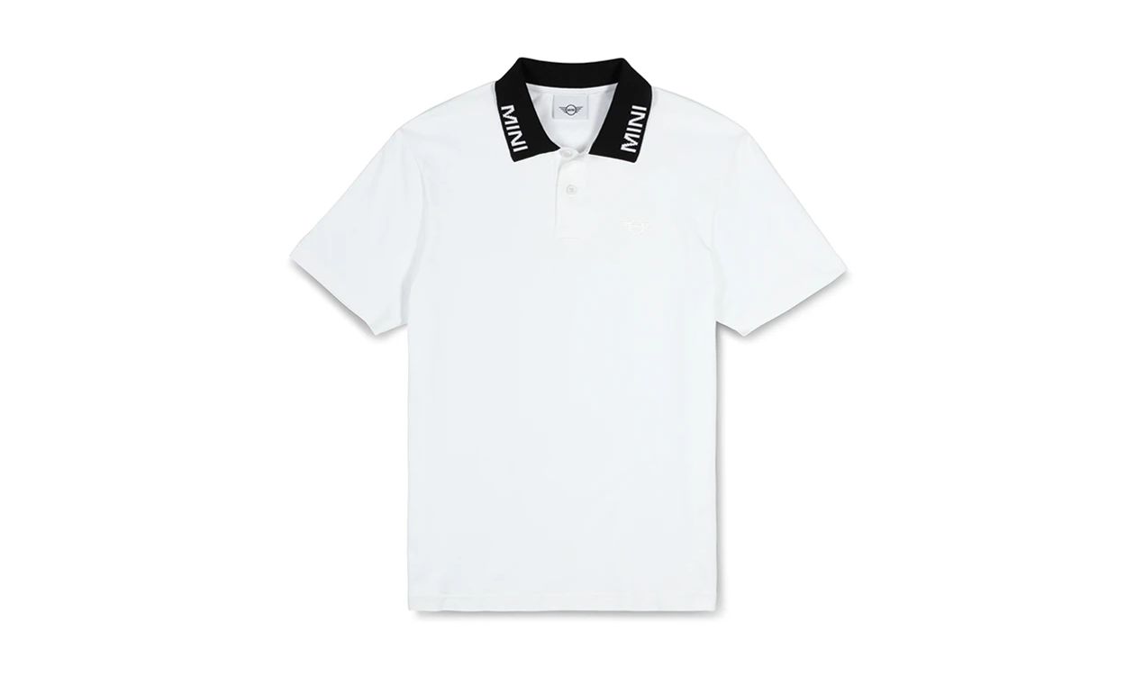 Polo MINI para hombre en blanco y negro OEM 80142454608, disponible en tallas S a 3XL. Original MINI.