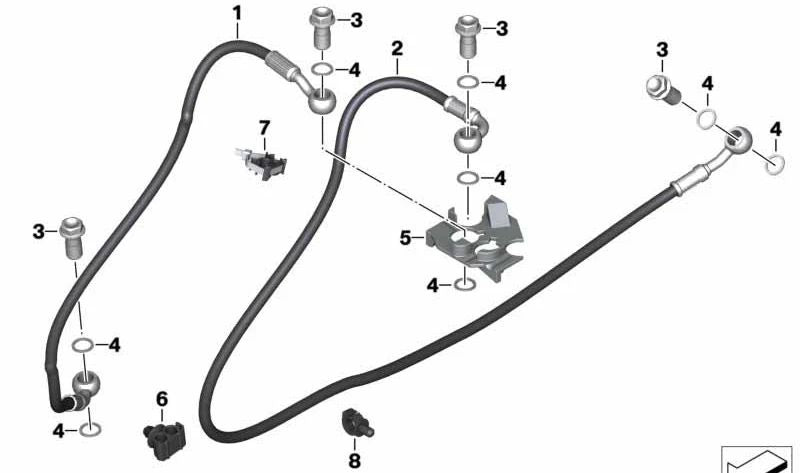 Tube de frein avant OEM 34329444384 pour les motos BMW G 310 R (K03, K33). BMW original Motorrad.