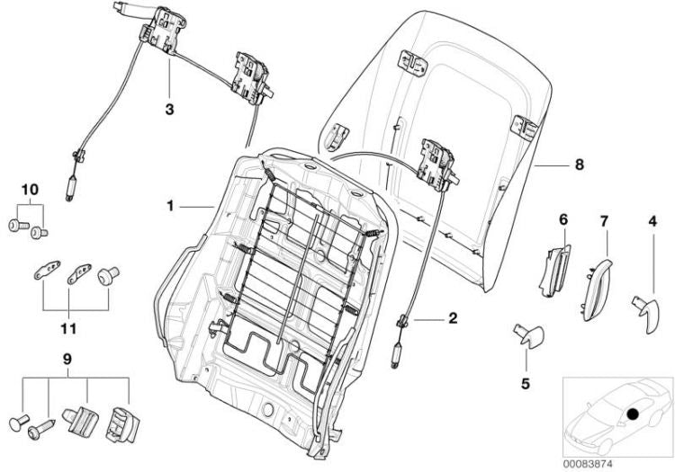 Palanca Exterior Asiento Delantero Negro Para Bmw E46 Coupe Y Compact E63 Coupe. Original Recambios