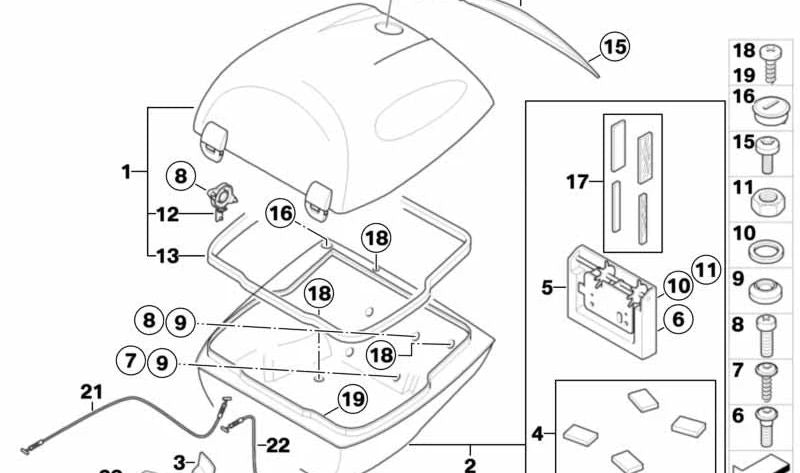 Parte inferior para top case OEM 77438521602 para motos BMW R1200RT, K1200GT, F800R... y más. Original BMW Motorrad.