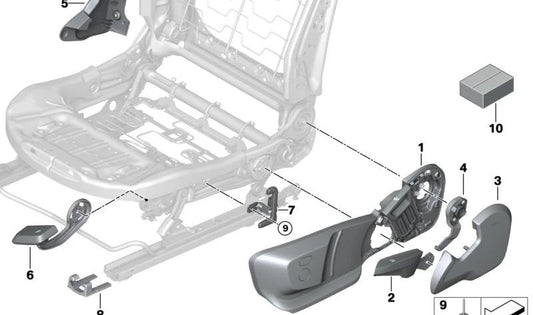 Palanca ajuste inclinación asiento derecho OEM 52107314236 para BMW F40, F44, F45, F46, F48, F49, F39, G29. Original BMW.