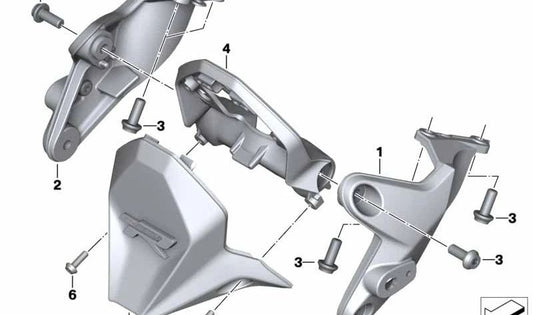 Soporte delantero izquierdo OEM 46638543497 para BMW Motorrad R 1200 R (RK53, 2014–2018) y R 1250 R (RK53, 2018–2022). Original BMW Motorrad.