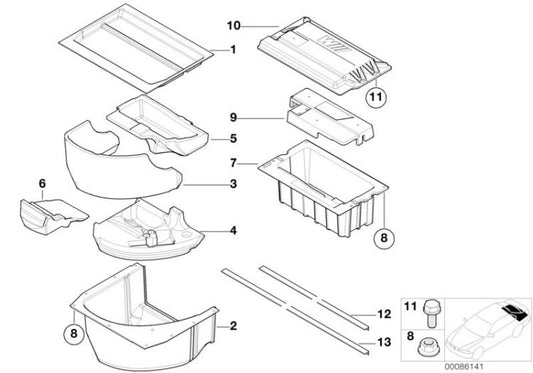 Bandeja multifuncional preta OEM 51717895247 para BMW Série 5 E39 M5 (10/1998-06/2003). BMW genuíno.