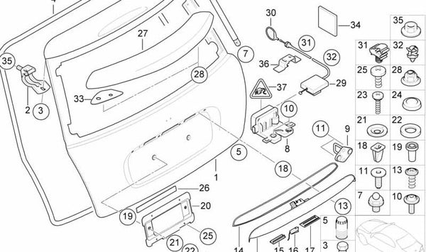 Espoiler tapa de portamaletas imprimado OEM 51627117730 para MINI R50, R52, R53... y más. Original MINI.