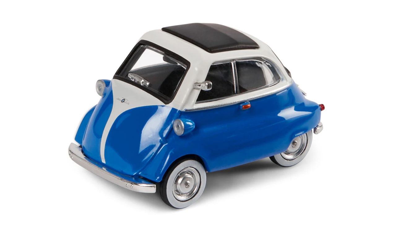 Miniatura BMW Isetta escala 1:64 azul OEM 80425B5F645 para BMW. Original BMW.