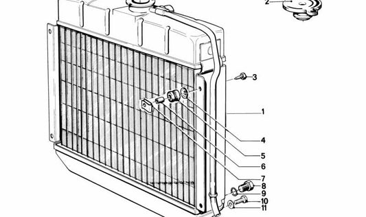 Radiador de refrigeración OEM 17111109986 para BMW E12 {518, 518i, 520} todos los modelos compatibles. Repuesto original BMW.
