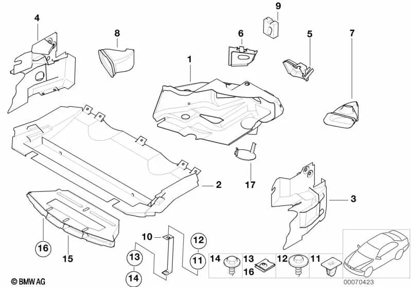 Guía de aire delantera inferior para varios modelos de BMW (OEM 51712496714). Original BMW