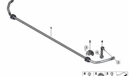 Estabilizador eje trasero OEM 33506853918 para MINI F56, F55, F57, F56 LCI, F55 LCI, F57 LCI. Original MINI.