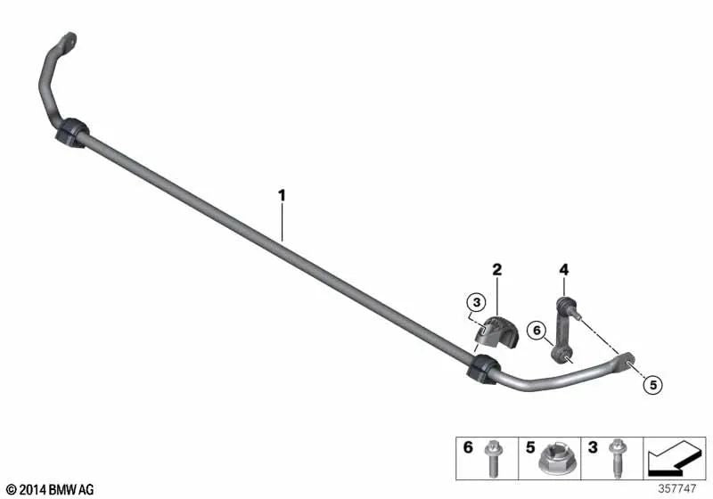 Rear axle stabilizer for BMW 1 Series F40, 2 Series F44, F45, F46, X1 F48, X2 F39 (OEM 33506853923). Original BMW.