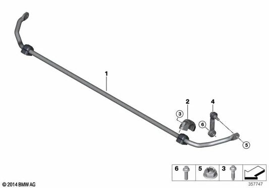 Rear axle stabilizer for BMW 1 Series F40, 2 Series F44, F45, F46, X1 F48, X2 F39 (OEM 33506853923). Original BMW.
