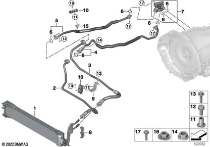 Transmission Oil Cooler for BMW X5 F95, G05, X6 F96, G06, X7 G07 (OEM 17218697884). Original BMW.