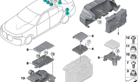 Repartidor de corriente OEM 61145A2D4A4 para BMW G60, G61, G68, G90, G70. Pieza eléctrica trasera original BMW.