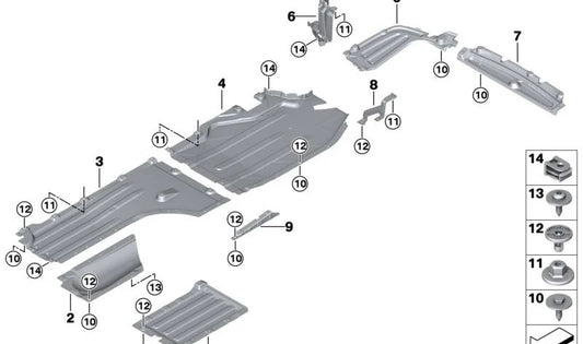 Cubierta inferior izquierda delantera OEM 51759477801 para BMW X5 (F95, F95N, G05, G05N), X6 (F96, F96N, G06, G06N) y X7 (G07, G07N). Original BMW.