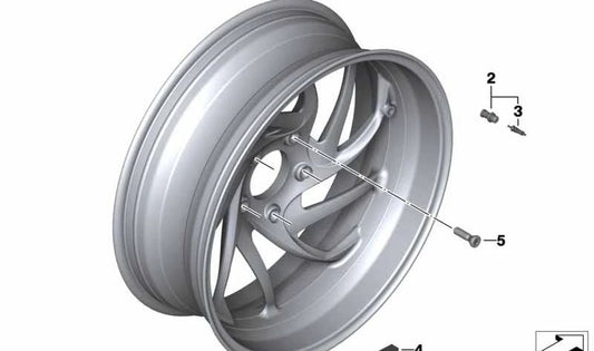 Llanta trasera gris ostra OEM 36318529042 para BMW Motorrad K1600 GT (KK48) del 2010 al 2016. Medidas 6,0x17. Original BMW Motorrad.