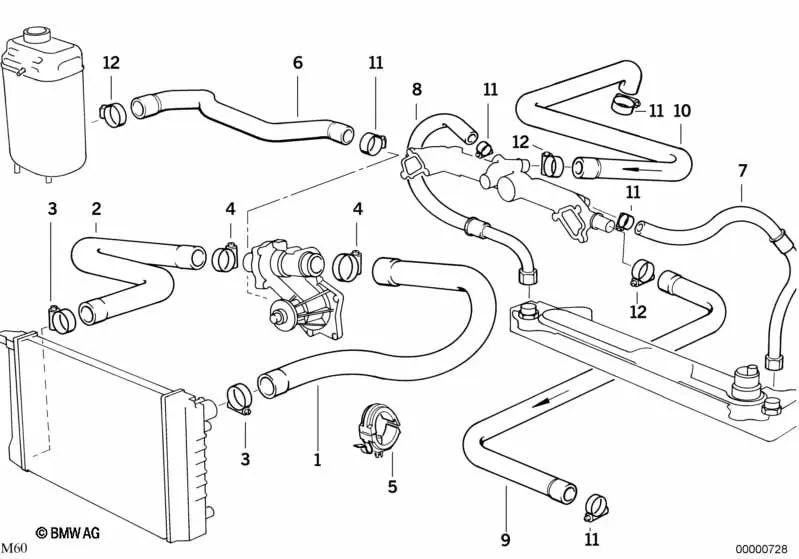 Supply Hose for BMW 5 Series E34, 7 Series E32, 8 Series E31 (OEM 17221728943). Genuine BMW