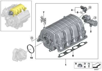 Sensor de presión diferencial OEM 13628657300 para BMW E81, E82, E87, E88, E46, E90, E91, E92, E93, E60, E61, F10, F11, E63, E64, E65, E66, F01, F02, E84, E83, F25, E53, E70, E85, E86, E89, F60. Original BMW.
