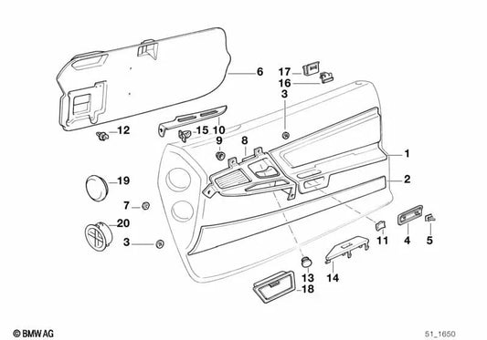 Rechte vordere Ledertürfutter für BMW E31 (OEM 51418161852). Original BMW