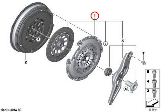 OEM -Kupplungs -Teile -Kit 21209454318 für BMW F40, F44, F45, F46, F48, F39, F55, F56, F57, F54, F60. Original BMW.