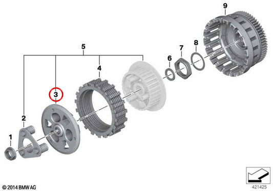 OEM 21215A6CEF6 clutch dish for BMW Motorrad R1200gs, R1200R, R1200RT, R1200ST, HP2 Enduro, HP2 Megamoto, R Ninenet, R Ninenet Scrambler. Original BMW Motorrad.