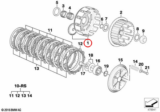 Campânula de embraiagem OEM 21217707553 para motos BMW F 650 CS, F 650 GS, F 650 GS Dakar, G 650 X, G 650 GS. Original BMW Motorrad.