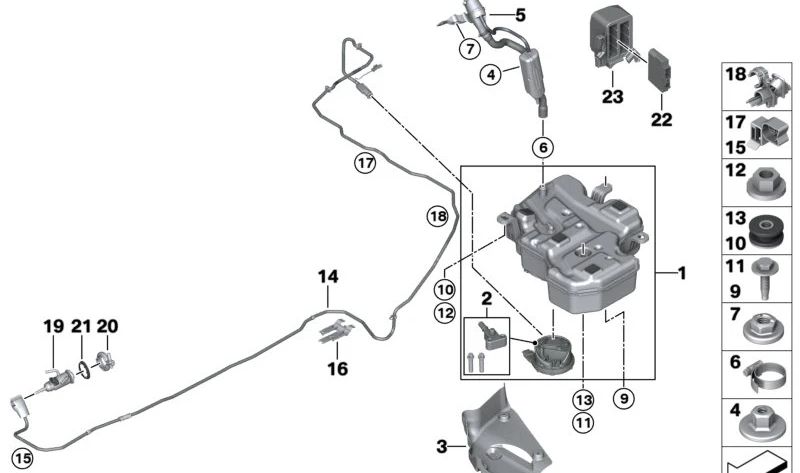 Depósito AdBlue (SCR) OEM 16197935103 para BMW F40. Original BMW.