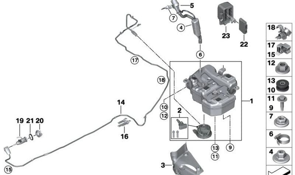 Depósito AdBlue (SCR) OEM 16197935103 para BMW F40. Original BMW.