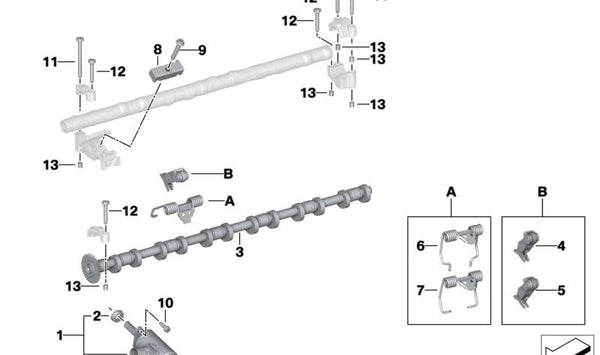 Árbol de levas (Exzenterwelle) OEM 11378630463 para BMW F20, F21, F22, F23, F30, F31, F34, G20, G21, F32, F33, F36, G30, G31, G32, G11, G12, G14, G15, G16, G01, G02, G05, G06, G07, G29. Original BMW.