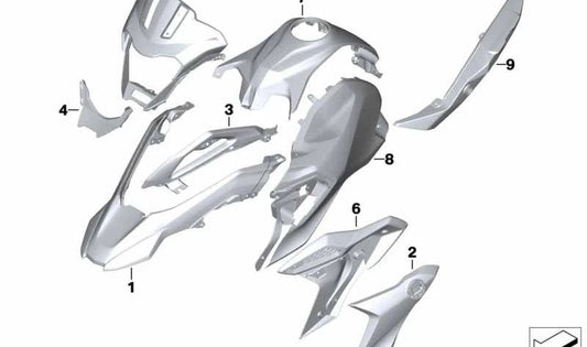 Revestimiento trasero pieza bruta derecha OEM 46638388628 para BMW Motorrad G 310 GS. Original BMW Motorrad.