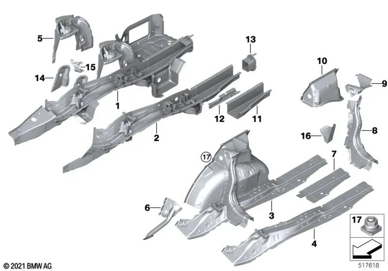 Left trunk partition support for BMW 2 Series G42, G87, 3 Series G20, G20N, G28, G28N, G80, 4 Series G22, G82 (OEM 41007488061). Original BMW
