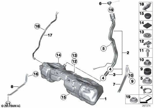 Plastic filler pipe for BMW F34, F34N (OEM 16117277710). Original BMW