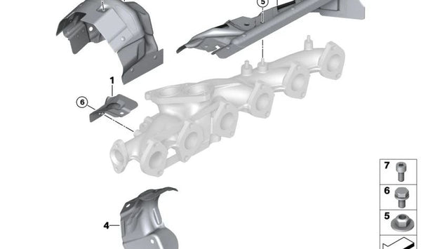 Protector térmico colector de escape OEM 11628573114 para BMW G30, G31, G32, G11, G12, G14, G15, G16, G01, G02. Original BMW.
