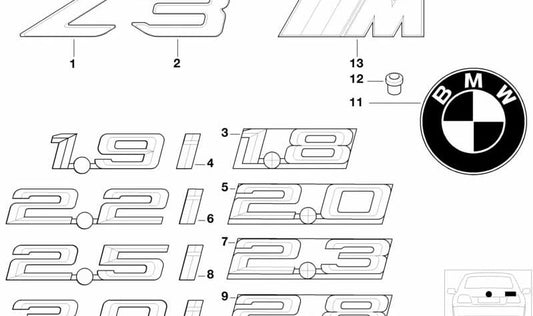 Emblema pegado "3" trasero para BMW (OEM 51148399310). Original BMW