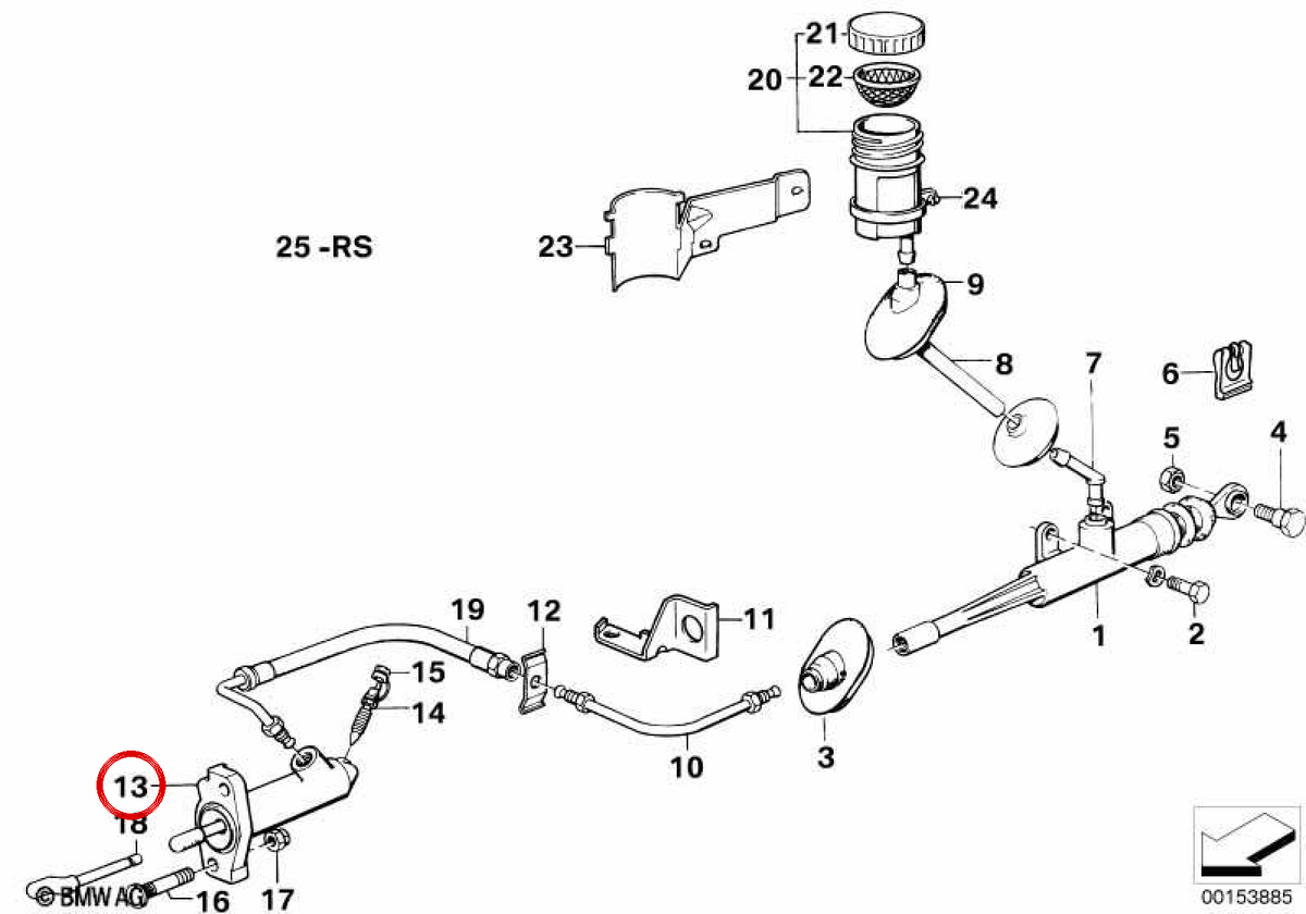 Cilindro receptor de embrague OEM 21521157212 para BMW E21, E30, E28, E24, Z1... y más. Original BMW.