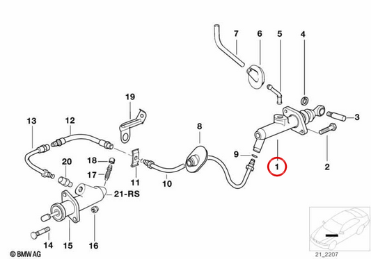 Kupplungsnehmerzylinder OEM 21521162353 für BMW 7er Reihe E38 725tds, 728i, 730i, 730iL, 735i, 740i... und mehr. Original BMW.