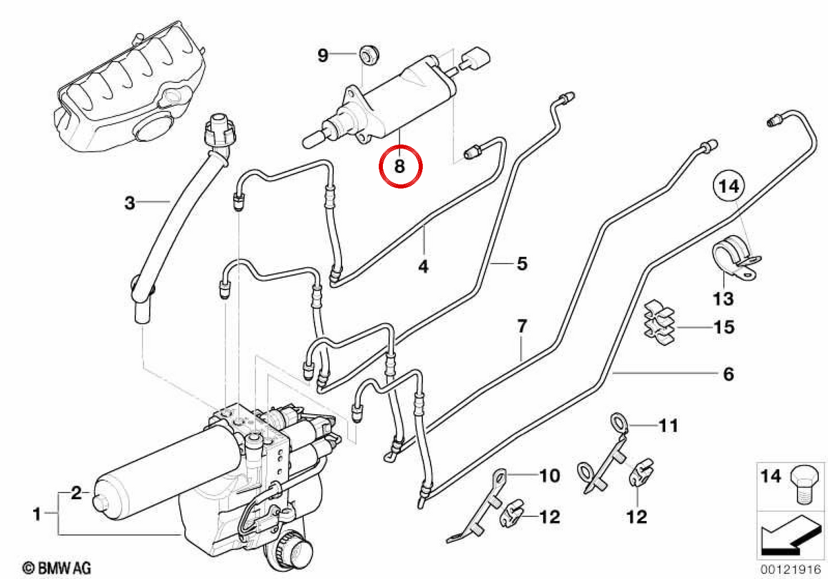 OEM clutch receptor cylinder 2152229841 for BMW E46, E83, E85, E86. Original BMW.