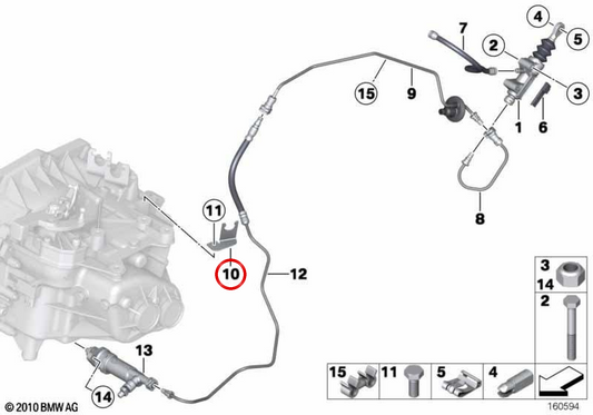 Suporte da conduta da embraiagem OEM 21526770601 para MINI R55 Clubman, R56, R57 Cabrio, R58 Coupé, R59 Roadster, R60 Countryman e R61 Paceman. Original MINI