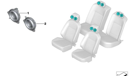 Altavoz medio izquierdo OEM 65135A07EB1 para BMW Serie 7 G70 (735i, 740d, 740i, 750e xDrive). Compatible con versiones con tracción trasera y total. Altavoz original BMW.