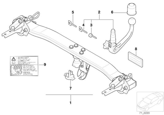 Tapa embellecedora enganche remolque OEM 71601133279 para BMW E81 116d, 116i {todos los modelos compatibles listados}. Original BMW.