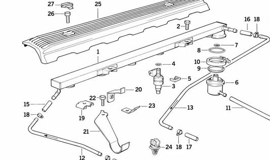 Pipe de retour de carburant OEM 13311726399 pour BMW E34. BMW d'origine.