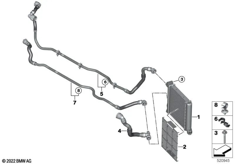 Conduíte do radiador do refrigerante para BMW X1 U11 (OEM 17125A0C598). BMW original.