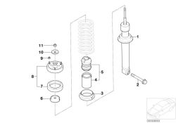 Muelle-amortiguador trasero OEM 33526786543 para BMW Serie 7 E65, E66 (2000-2008). Original BMW.