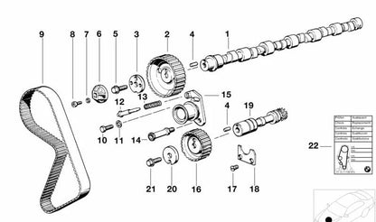 Polea del árbol de levas OEM 11311265458 para BMW E21 3er (modelos 320i y 323i con motor M20). Compatible con versiones manuales y automáticas fabricadas entre 1977 y 1982. Original BMW.