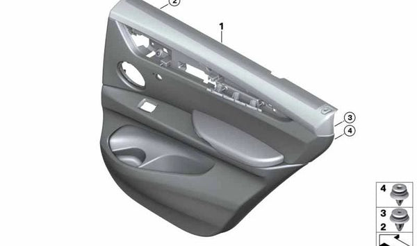 Panel de puerta trasero derecho de cuero OEM 51427484618 para BMW F15. Original BMW.