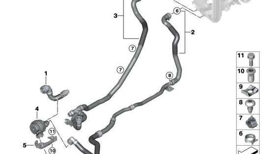 Additional coolant pump for BMW 1 Series F20N, 2 Series F22, F23, F45, 3 Series F30N, 4 Series F32, 5 Series G30, 7 Series G11, i I12, X1 F48N, X2 F39, X3 F25, X4 F26, X5 F15, 64218840615). Genuine BMW