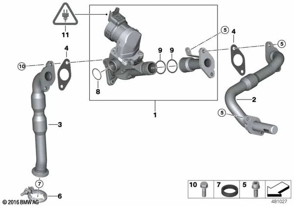 Tubería de AGR para BMW Serie 5 E60N, E61N (OEM 11717563244). Original BMW.