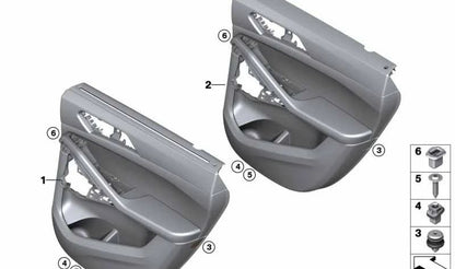 Revestimiento puerta trasera izquierda OEM 51429474333 para BMW X6 (G06) 40iX, M60iX Drive, xDrive30d… y más. Original BMW.